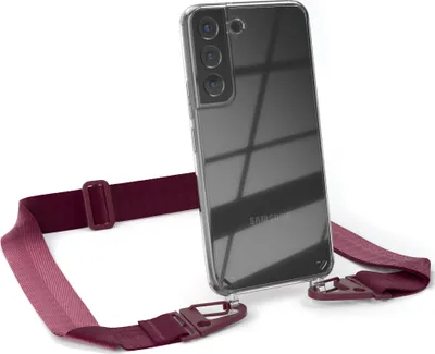 Produktbild von EAZY CASE - Hülle mit Band für Samsung Galaxy S22 5G, Handyhülle mit Umhängeband, Silikonhülle transparent, Handykette in Rot