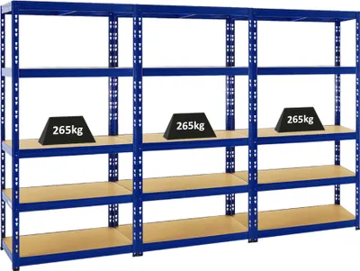 Produktbild von Mega Deal | 3x Schwerlastregal Tiger | HxBxT 180x90x45 cm |  Fachlast 265kg | Blau