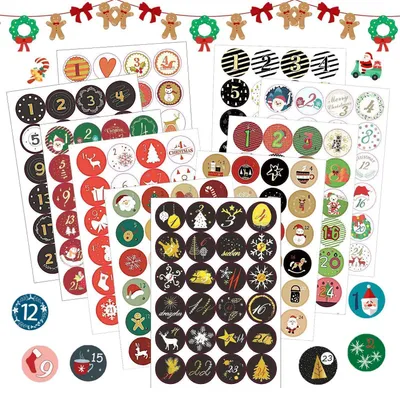 Produktbild von Adventskalender-Aufkleber 1-24 Zahlen 240 Stück 4 cm Durchmesser Weihnachten DIY Basteln Dekoration