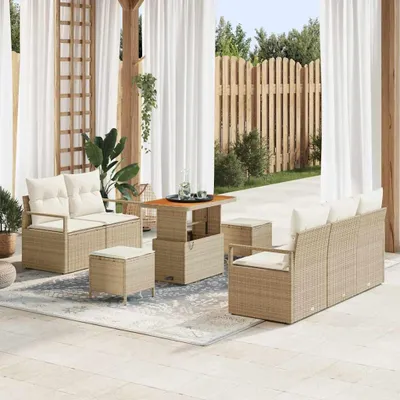 Image de Maison Exclusive - Ensemble canapé de jardin avec coussins 8 pièces beige polyrotin