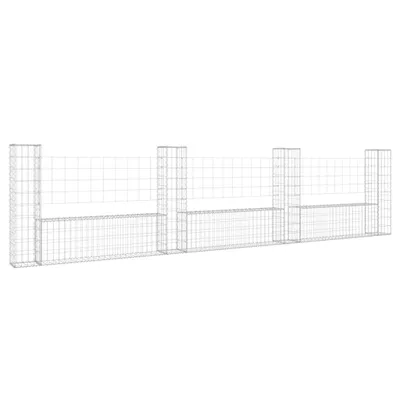 Produktbild von vidaXL Gabionenkorb U-Form mit 4 Säulen Eisen 380x20x100 cm
