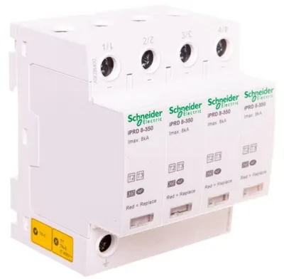 Obrázok produktu pre Zvodič prepätia Schneider Electric iPRD8, typ 3, zásuvné ochranné moduly, 4P, Imax 8kA A9L08400