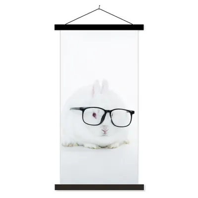 Produktbild von MuchoWow® Textilposter Kaninchen - Brille - Hipster 90x180 cm mit schwarzem Rahmen - Dekoration Wohnzimmer