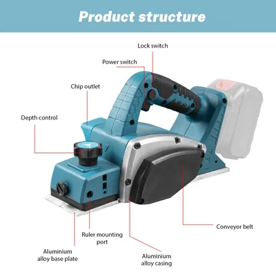Immagine prodotto di Pialla elettrica - Pialla elettrica a batteria - Modello senza batteria - Motore brushless - 1000 W - 21 V - Larghezza di taglio: 82 mm - 15.000 giri/min