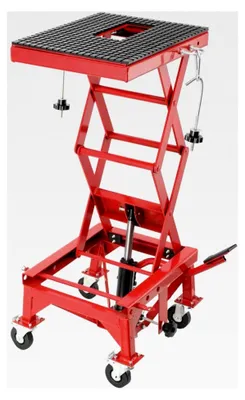 Produktbild von Motorradhebebühne mit 158 kg Kapazität, 350-905 mm Hubbereich, Scherenheber mit 4 Rädern für Reparatur und Wartung