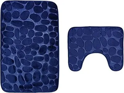 Produktbild von Badezimmermatten 2-teilig rutschfest Waschbar Badvorleger Set,Badematte und WC-Vorleger,80 x 50 cm,Blau