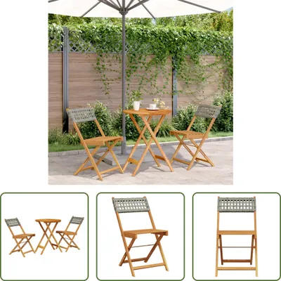 Obrázek produktu pro The Living Store 3-tlg. Bistro-Set Grau Poly Rattan und Massivholz