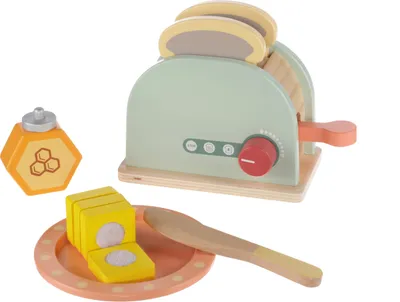 Produktbild von Spielzeug-Toaster aus Holz mit herausspringendem Toast, interaktives Spielset