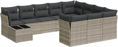 Produktbild von vidaXL 11-tlg. Garten-Sofagarnitur mit Kissen Hellgrau Poly Rattan