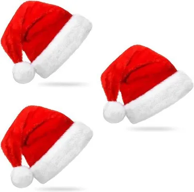 Imagen del producto de Gorro navideño Unyqoos®: gorro de Santa Claus de felpa roja, con forro grueso y absorbente del sudor, suave y cómodo, gorro uni para fiestas navideñas