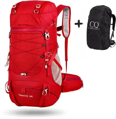 Productafbeelding van CarryQuest® - Wandelrugzak 50L, nylon, met regenhoes, rood