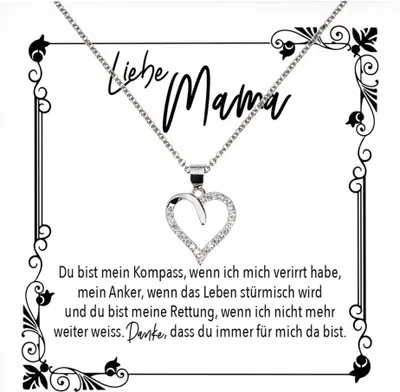 Produktbild von 22Feels Echt Silber Halskette - Liebe Mama Geschenk Geburtstag Muttertag Mutter Schmuck Set für Frauen - Herz Anhänger, Karte