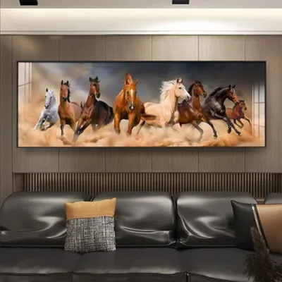 Produktbild von TPFLiving Kunstdruck LW-317 (OHNE RAHMEN) Poster - Leinwand - Wandbild - Hochauflösender Giclée-Druck, langlebig und hochwertig - Breitbildformat - Wilde Pferde -  - Größe: 240x80cm