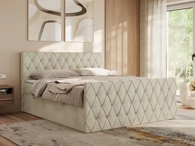 Produktbild von MKS MEBLE Boxspringbett 180x200 mit Bettkasten, Bett 180x200 mit Matratze H4, Boxspringbett 180x200 mit Topper - Miren Duo - Beige Velvet - H4