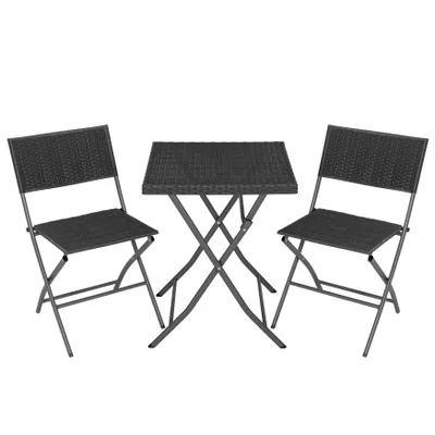 Produktbild von Avestar Bistroset für 2 Personen, klappbares Gartenmöbelset, wetterfestes PP-Rattan, Klapptisch mit 2 Klappstühlen, Schwarz
