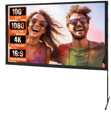 Image de Projection VEVOR Écran de projection avec support 100 pouces HD 4K Outdoor Indoor Projector Screen Rapidement Pliable Écran de cinéma portable 16 : 9 pour le home cinéma, le camping et les événements de loisirs Noir