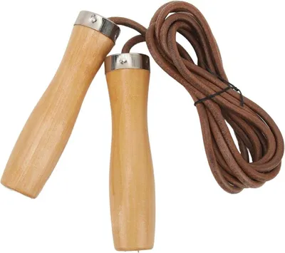 Image de Corde à sauter réglable en cuir avec des poignées en bois
