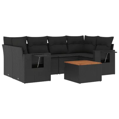 Produktbild von vidaXL 7-tlg. Garten-Sofagarnitur mit Kissen Schwarz Poly Rattan