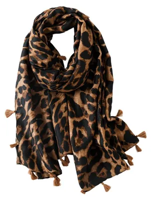 Immagine prodotto di Omgoods - Sciarpa da donna con motivo leopardato, ideale per l'inverno
