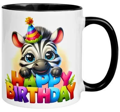 Produktbild von Tasse Geburtstag – „Happy Birthday Zebra“ – Geburtstagsgeschenk Junge Mädchen