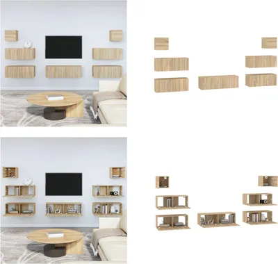 Produktbild von vidaXL 7 tlg. TV Schrank Set Sonoma Eiche Holzwerkstoff - TV-Schrank-Set - TV-Schrank-Sets - Wohnwand - Schrankwand