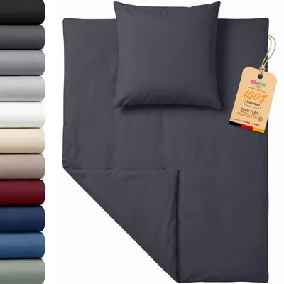 Produktbild von EllaTex Premium Mikrofaser Bettwäsche 135x200 + 80x80 cm – weiches Bettwäsche Set mit Reißverschluss, Farbe: Anthrazit Grau
