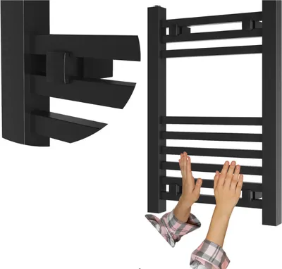 Produktbild von Granitan | Badheizkörper Bergen - 60x40 cm - Schwarz - Modernes Design - Praktische Handtuchhalterung