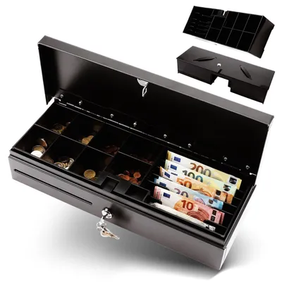Zdjęcie produktu dla Kasetka na pieniądze - Metalowa obudowa - 46 x 17 x 10 cm - Czarny