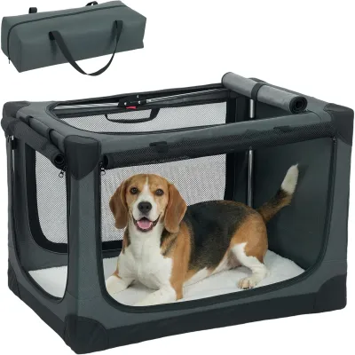 Produktbild von Hundebox faltbar 76x54x54 cm, Hundetransportbox bis 20 kg, Bezug, Armeegrün