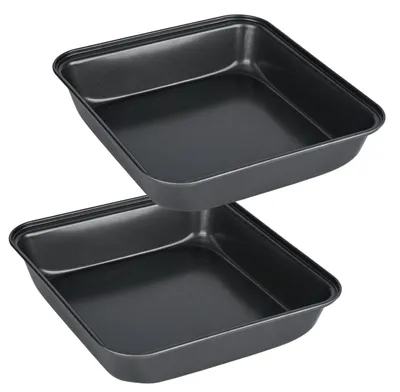Image de Moules à gratin, lot de 2, 22x22x5 cm, en acier inoxydable, carrés, antiadhésifs