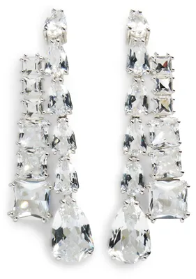 Produktbild von Swarovski Matrix Drop-Ohrhänger, Weiße, Rhodinierte Ohrringe mit Strahlenden Swa
