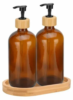 Productafbeelding van Estia | Zeepdispenser - Pompdispenser - Lotiondispenser - Set van 2 - 500 ml - bruin - Vloeibare zeepdispenser - Praktisch