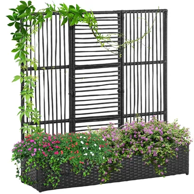 Produktbild von Outsunny Polyrattan Hochbeet mit Rankgitter, Blumenkasten für Garten Schwarz