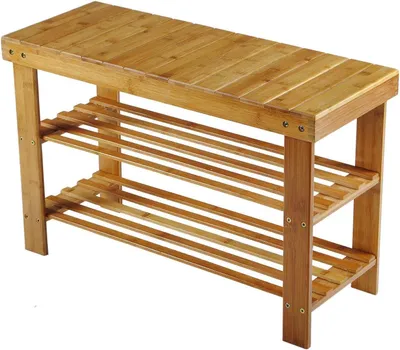 Produktbild von Hossejoy Bambusschuhschrank Bank Rack Badezimmerregal 3 Regale 70 x 45 28 cm (W H D)