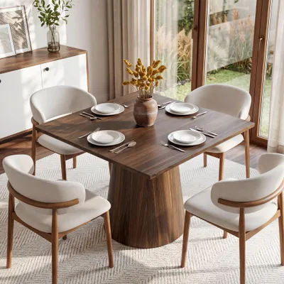 Image de Table à manger carrée Tribesigns, petite table de cuisine de 80 cm pour les espaces restreints, avec pied central, table à manger en bois pour 4 personnes