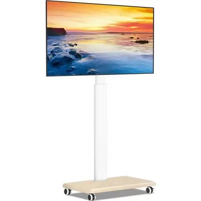 Produktbild von TVON Weiß TV-Ständer mit Rollen (32-65 Zoll) Höhenverstellbar Schwenkbar mit Holzfuß, max. 40kg, VESA 400x400mm
