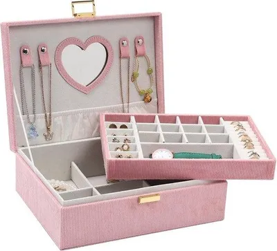 Produktbild von Schmuckkästchen – Rosa – 25,4 x 19,5 x 9,5 cm – Samtkästchen zur Schmuckaufbewahrung mit Spiegel – Für Damen und Mädchen