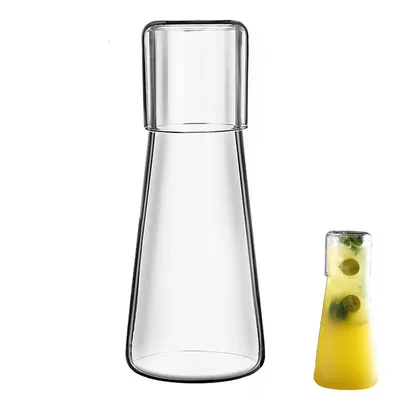 Produktbild von 850 ml Klarglas-Wasserkaraffe mit passendem Becher-Set, Nachttisch-Wasserkaraffe mit Deckel für Schlafzimmer, Mundspülspender für Badezimmer
