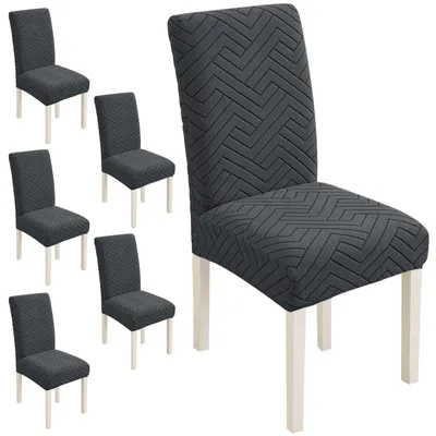 Stuhlhussen mit Rückenlehne 6er-Set, elastisch, dunkelgrau