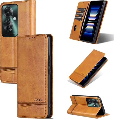 Produktbild von Leder Hülle für Oppo Reno11 F, Klapphüllen Brieftasche Magnetverschluss Ständer Schutzhülle Gelb