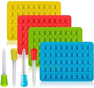 Produktbild von 4er-Pack Süßigkeiten-Silikonformen & Eiswürfelschalen, 50er-Silikon-Süßigkeitenformen für Schokoladenformen, Gelee, Gummibärchen-Seifenformen, mit 4 Tropfen (18,5 * 13,5 * 1 cm)