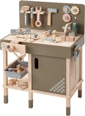 Imagen del producto de Banco de trabajo para niños, de madera, con 47 accesorios. Modelo 4905