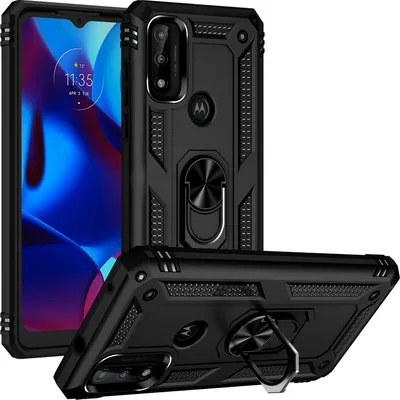 Image de Étui pour Motorola G Pure étui de protection militaire double couche avec support d'anneau et support noir