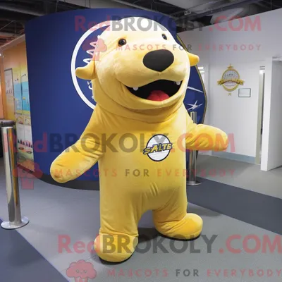 Obrázok produktu pre Maskot spoločnosti REDBROKOLY, morská krava zo zlatého orla, oblečená v džínsach s rozšírenými nohavicami (bootcut) a šnúrkach