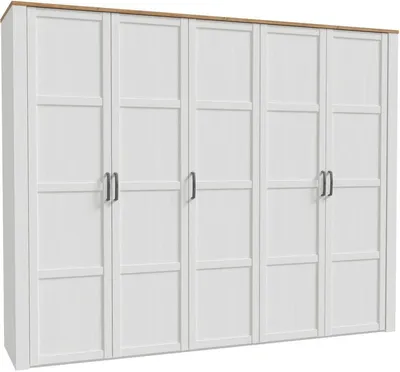 Image de Armoire de chambre - BOHOL -Reproduction Chene et Blanc - 5 portes battantes - L265,6 x P59,6 x H214 cm
