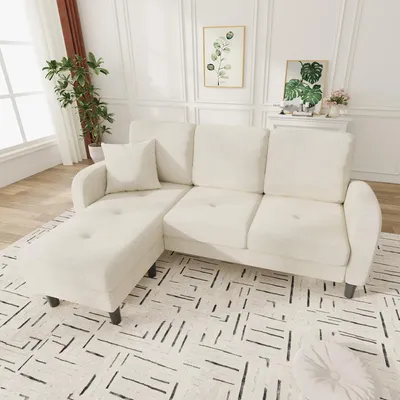 Produktbild von MODFU Chaiselongue L-förmiges Ecksofa mit Baumwoll-Leinenstoff,Loungesofa mit modulares Design und Kunststoffbeine,Hellbeige