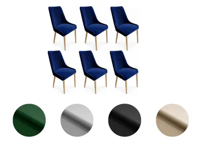 Produktbild von Meble Ares 6er Set Esszimmerstühle MASSIMO - ‎48 x 52 x 100 cm Esstisch Stühle - Stühle Esszimmer - Buchenholz, Samt ‎Dunkelblau, Holz