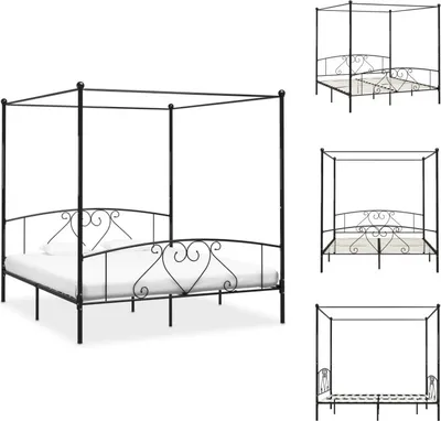 Obrázok produktu pre vidaXL Rám postele so strieškou čierny kovový 200 x 200 cm - Postele a rámy postelí
