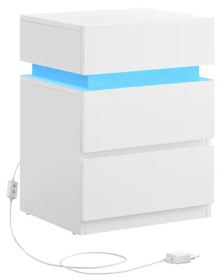 Zdjęcie produktu dla Stolik Nocny Z Regulowaną Wielokolorową Taśmą Led, 3 Szuflady, Stolik Boczny W Nowoczesnym Stylu, 35 X 40 X 55 Cm, Biały