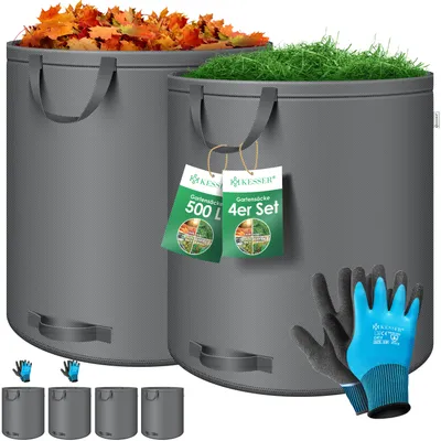 Produktbild von KESSER® Gartensack Set Laubsack Gartenabfallsack inkl. Handschuhe - Selbststehend 4 Griffe Stabil Robust & Faltbar - Laubsäcke Rasenschnitt Gartensäcke für Gartenabfälle Grünschnitt